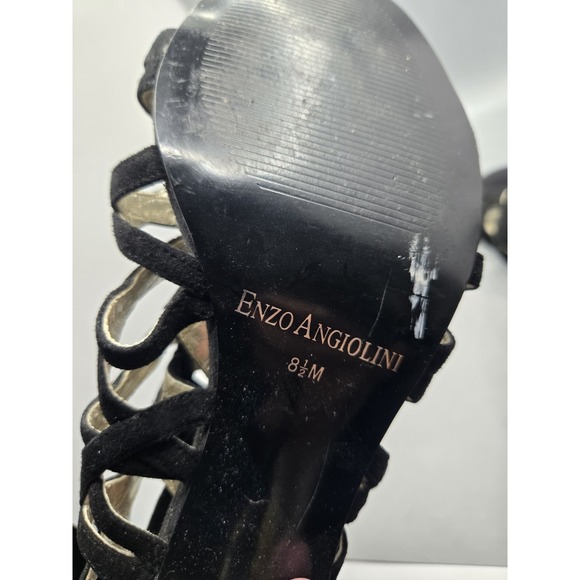 Enzo Angiolini Women's 8.5M Black Suede Strappy Heels Open Toe Zip Back - Picture 3 of 6